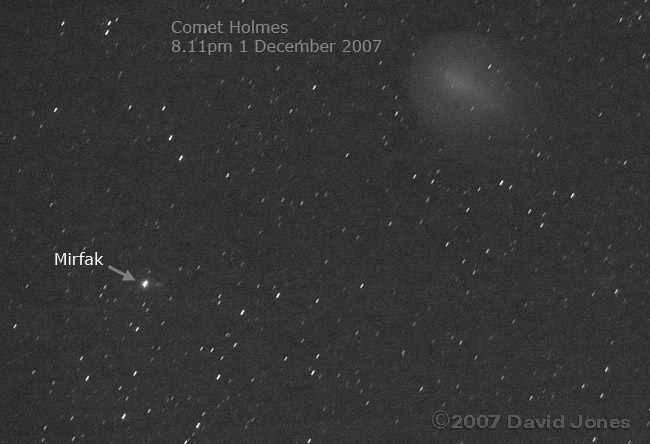 Comet Holmes - progress over 24 hours -  8.11pm 1 Dec