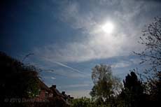 Looking south at a sky affected by multiple contrails, 21 April