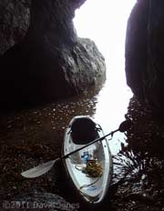 The kayak in a sea cave north of Porthallow, 13 May