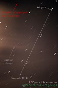 Asteroid 2012 DA14 - track at 9.35pm 15Feb2013