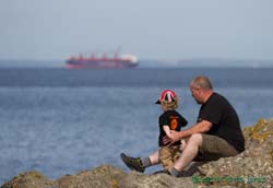 Son and grandson look out over Falmouth Bay, 1 Sept 2013